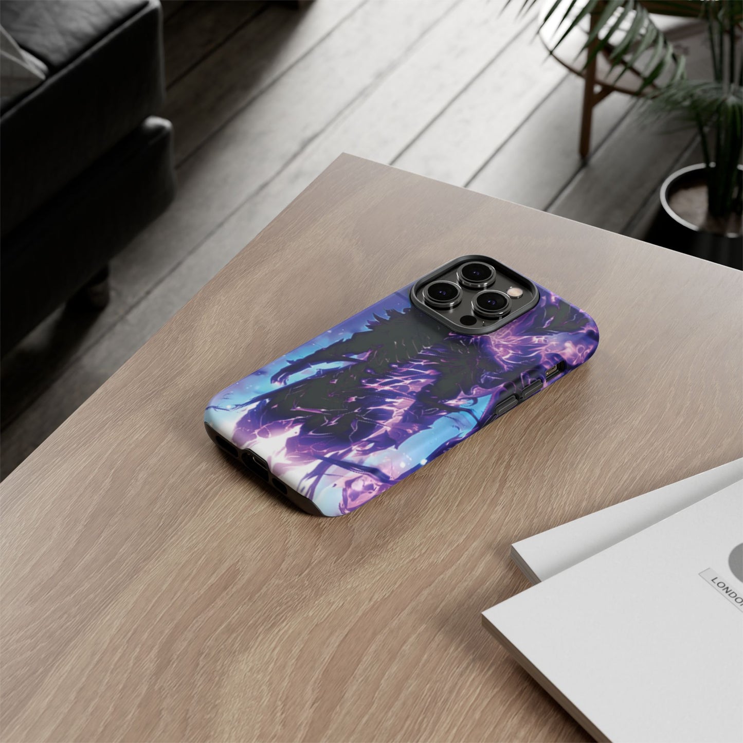 Tough Cases: Dark Fantasy Phone Case with Electric Warrior Design