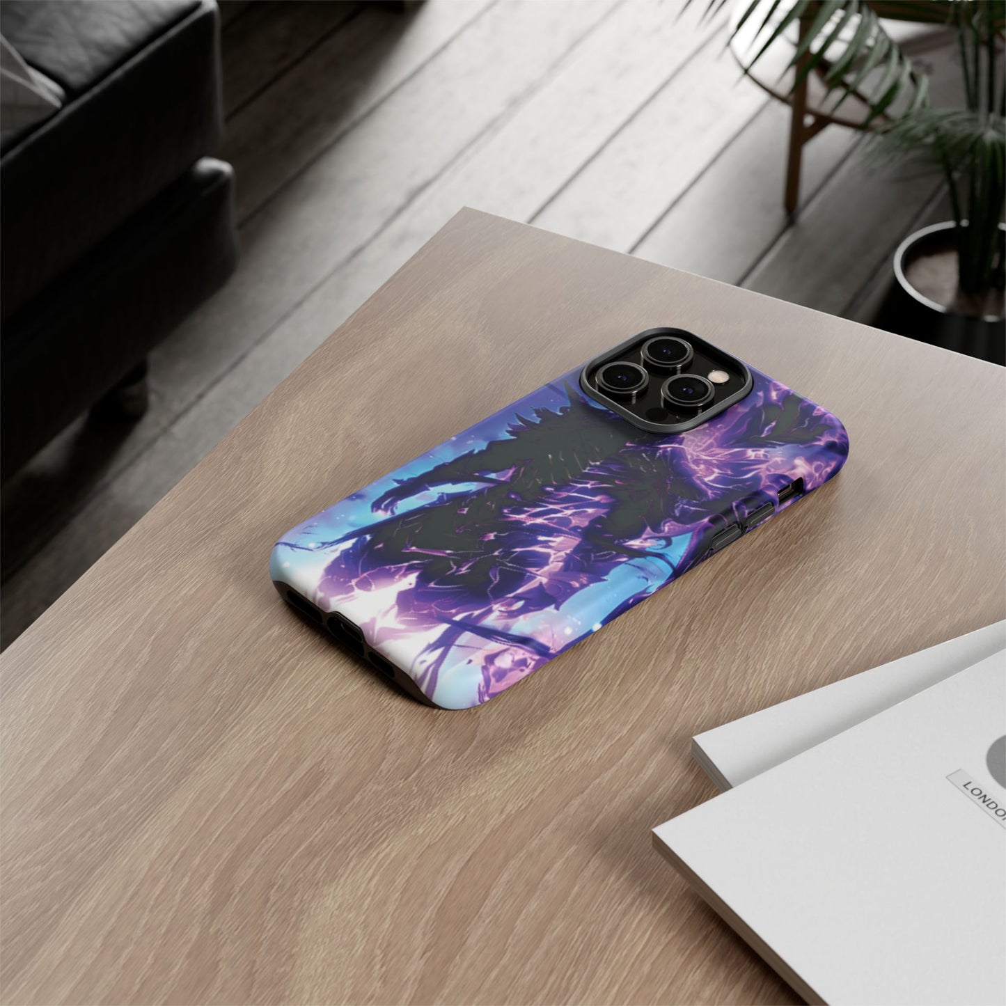 Tough Cases: Dark Fantasy Phone Case with Electric Warrior Design